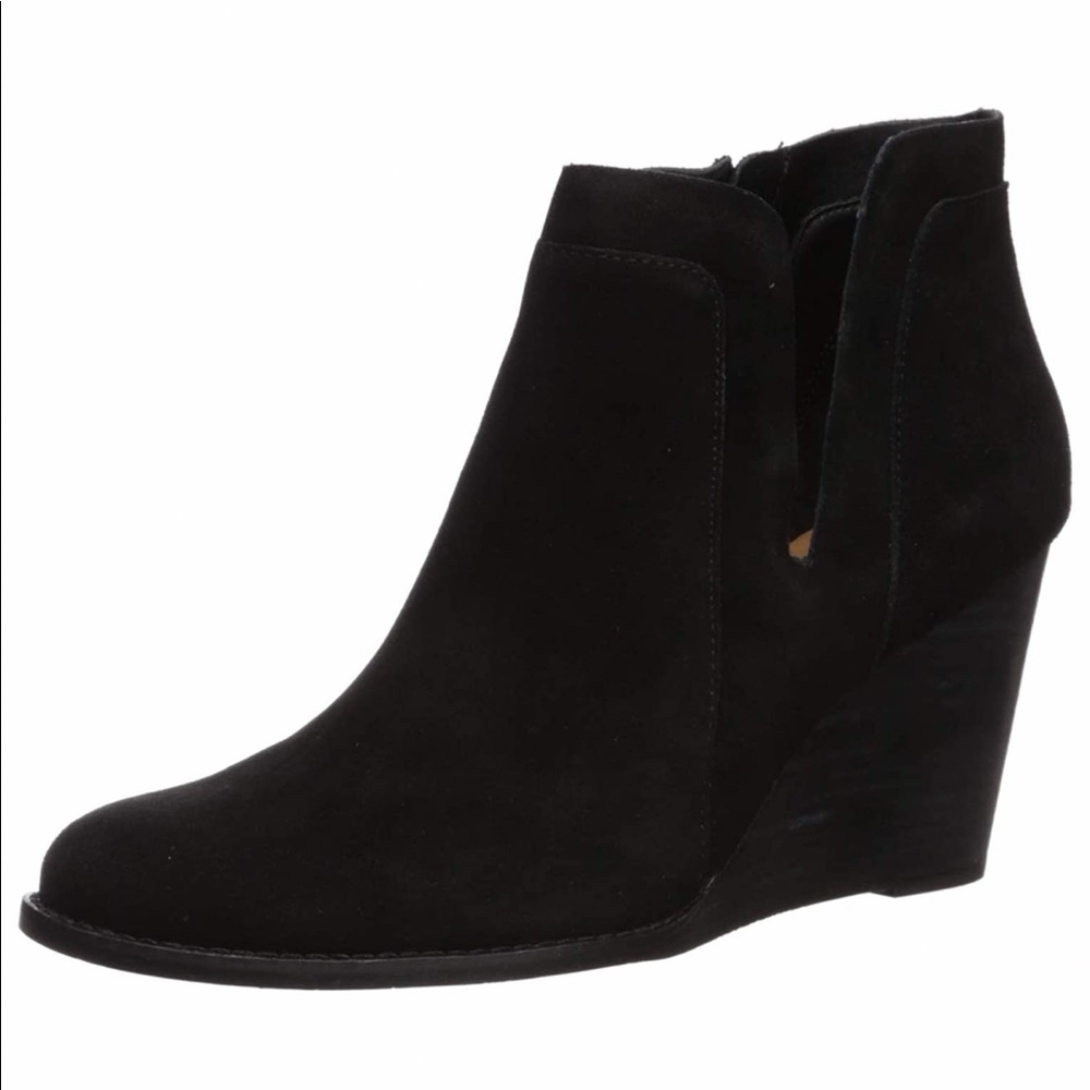 Lucky Brand Black Suede Ankle Booties with Wedge Heel